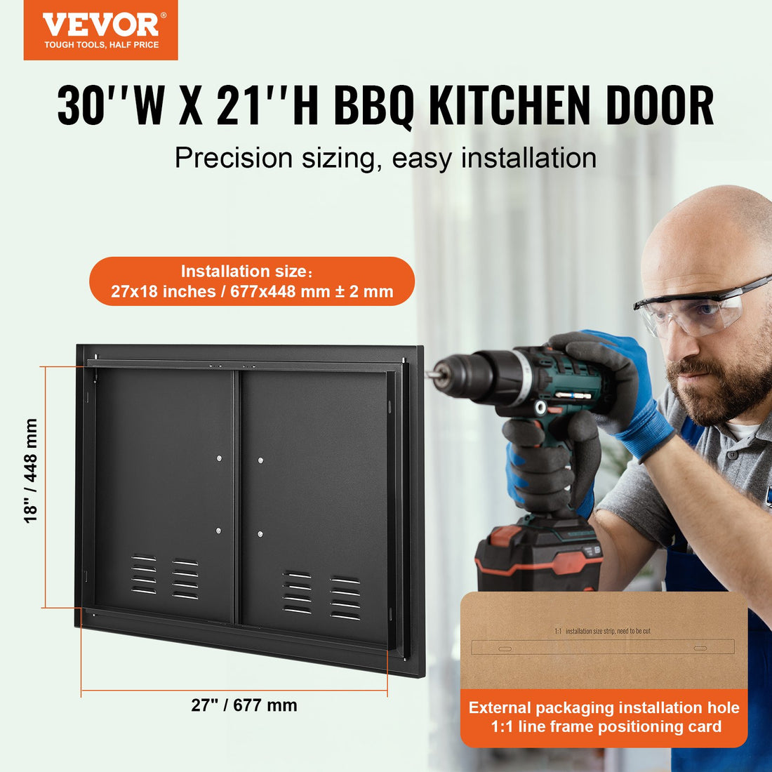 Black Powder Coat BBQ Access Door 762x533mm Double Flush Mount
