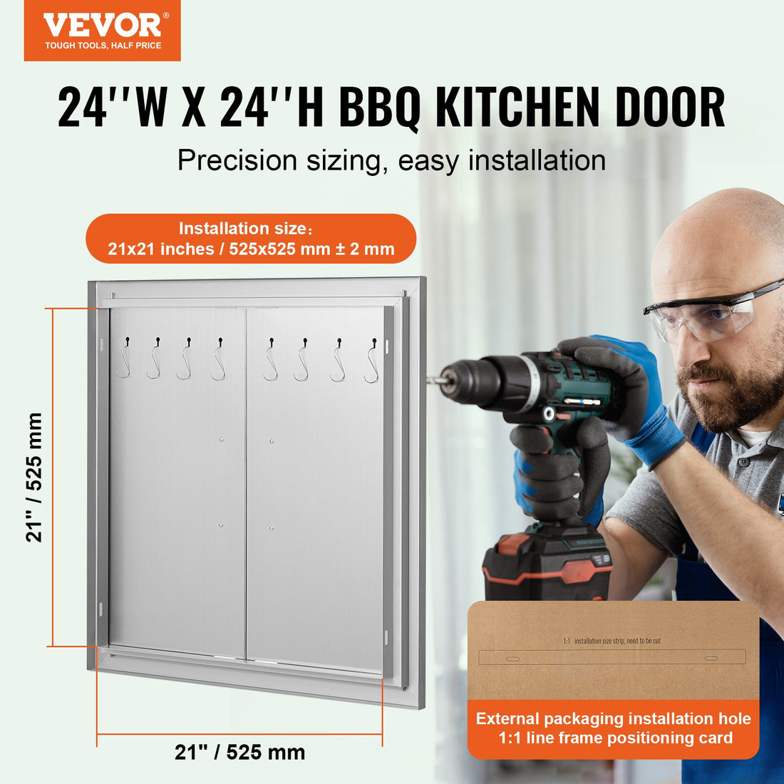Stainless Steel BBQ Outdoor Kitchen Access Door 610x610mm Double