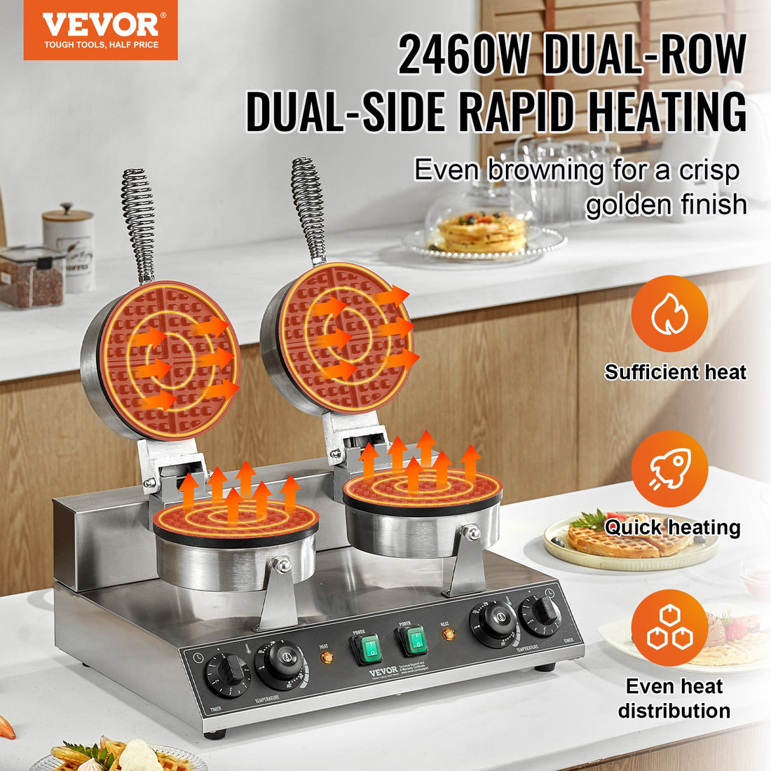 Vortaz Belgian Waffle Maker Dual-Head 2460W Commercial