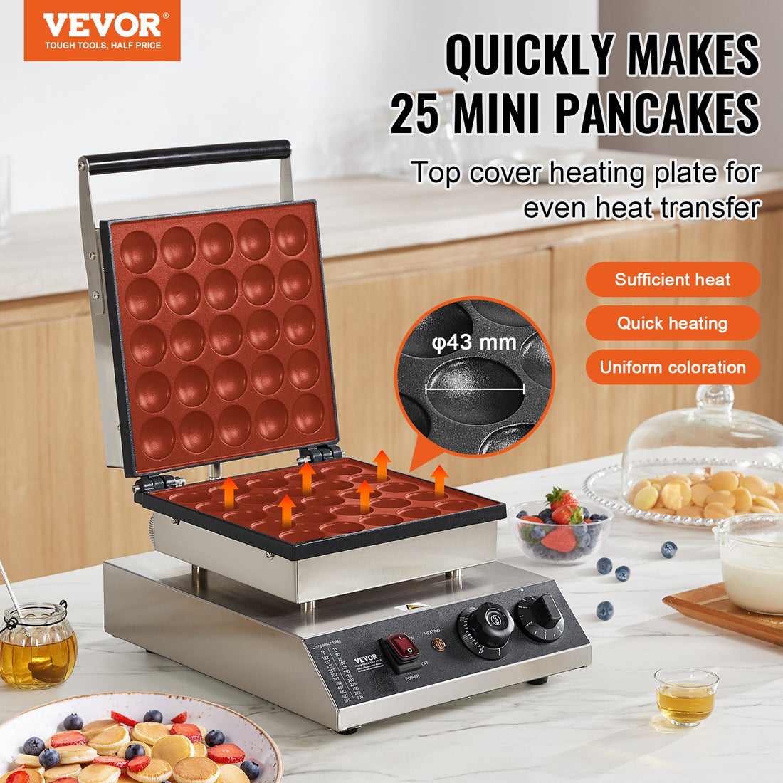Vortaz Dutch Pancake Maker 25 Pancakes 1700W Stainless Steel