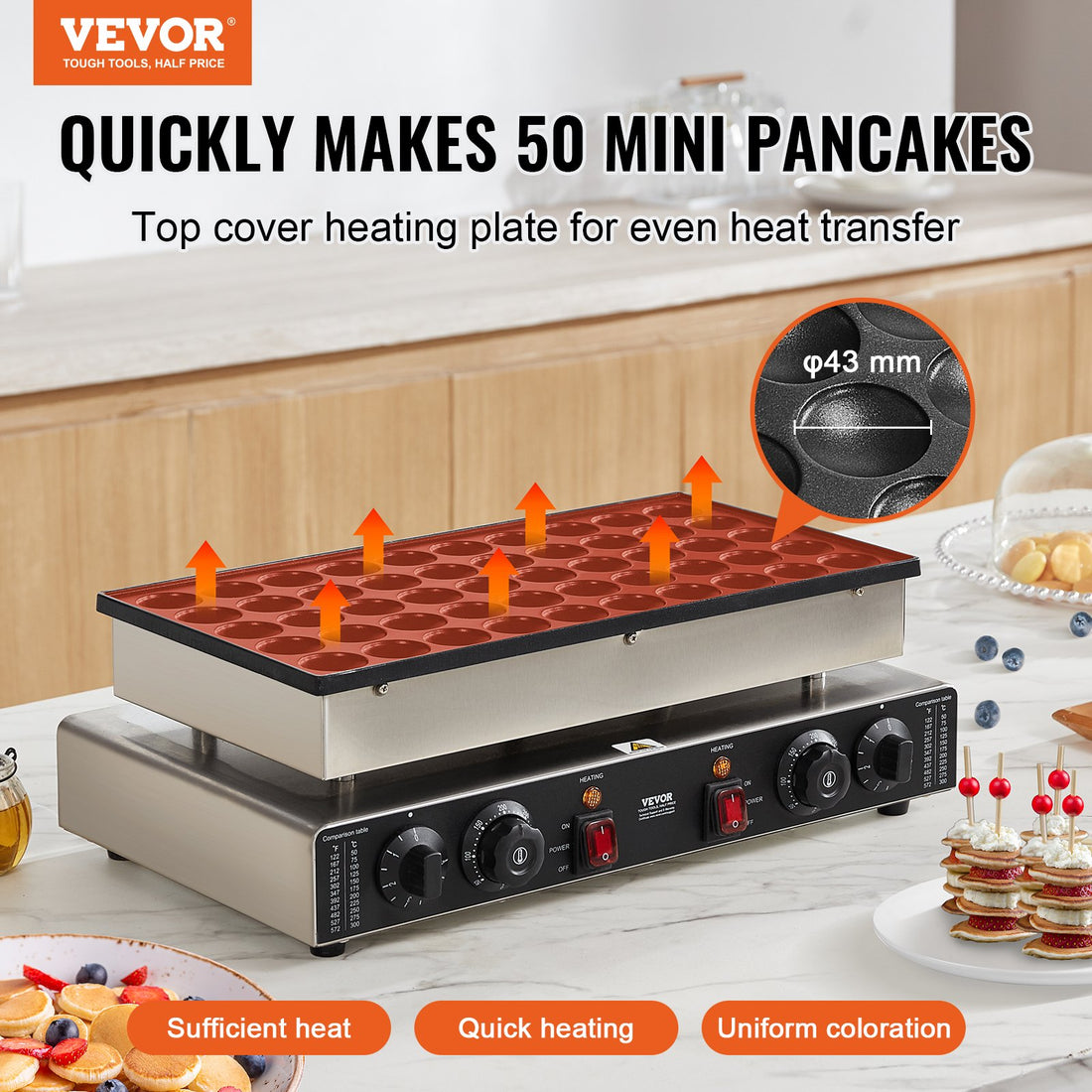 Vortaz Dutch Pancake Maker 50 Pancakes Dual Zone Stainless Steel