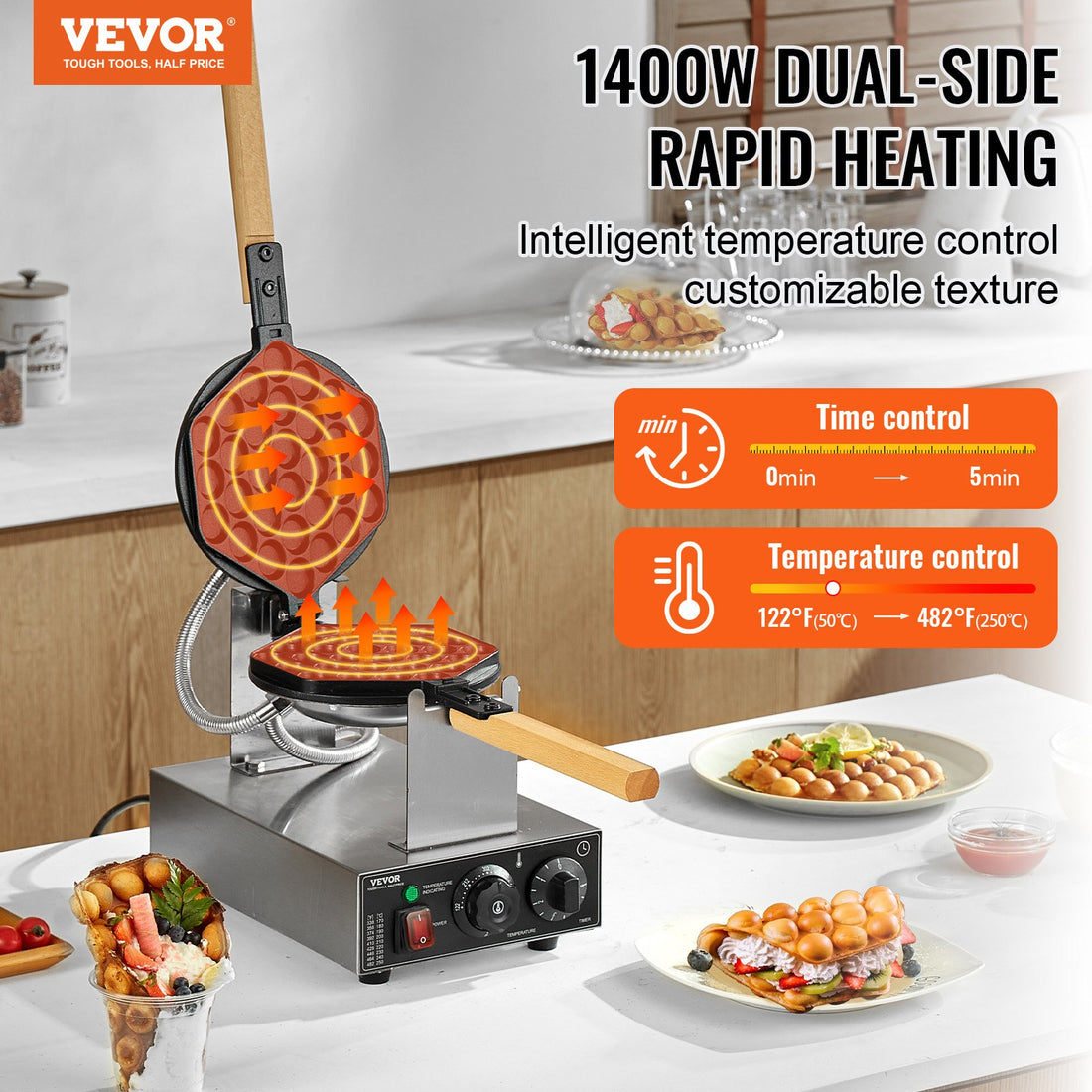 Vortaz Bubble Waffle Maker Rotatable 1400W Egg Waffle