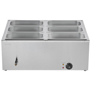 Vortaz Commercial Food Warmer 6 Pan Bain Marie 1500W Stainless Steel