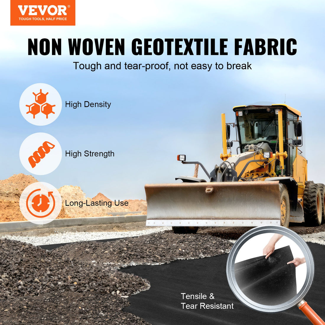 VEVOR Geotextile Weed Barrier Fabric Heavy Duty 6x100FT 8OZ Black