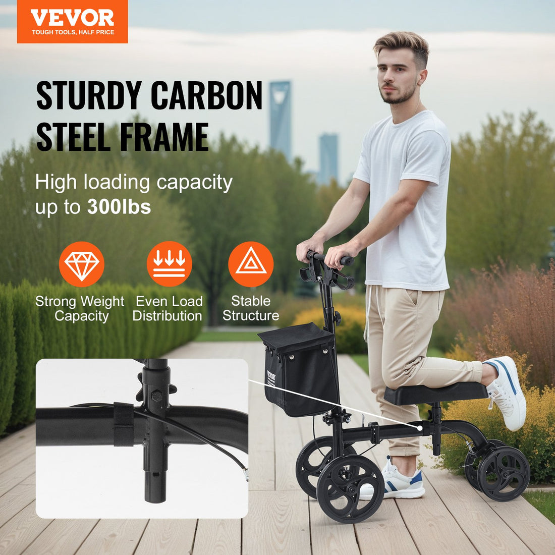 VEVOR Carbon Steel Knee Scooter All-Terrain Foldable Dual Brakes