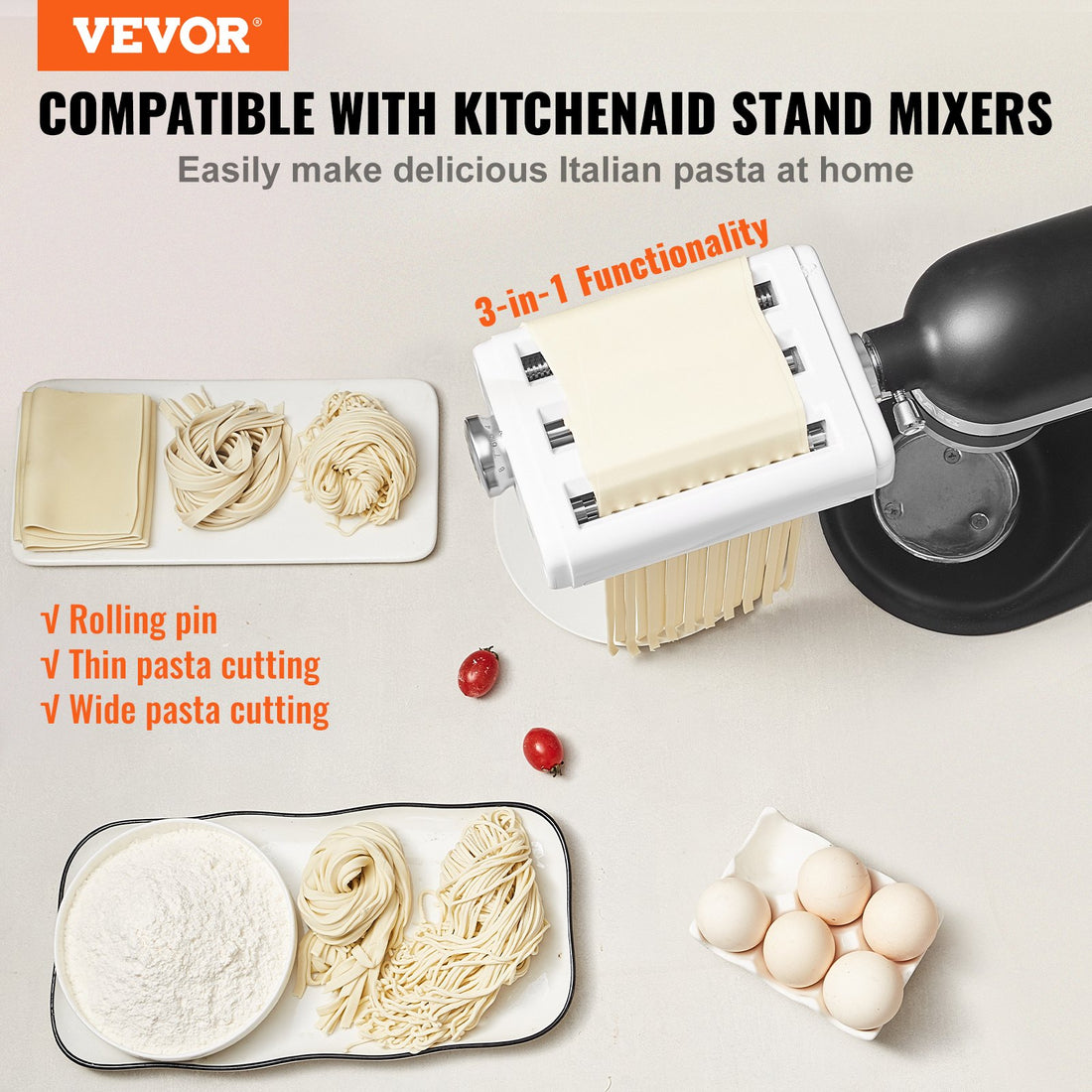 KitchenAid Pasta Attachment 3-in-1 8 Thickness Settings Stainless Steel