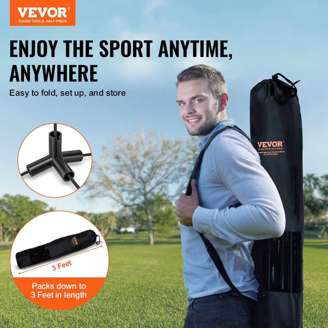 Portable Height Adjustable Badminton Net 17ft Multi-Sport Net Carry Bag