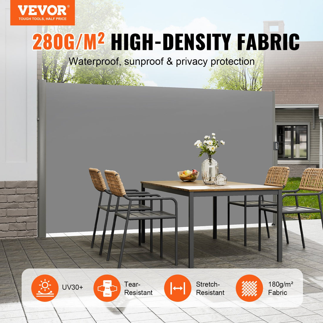 Aluminum Retractable Side Awning 160x300cm UV30+ Privacy Screen Gray