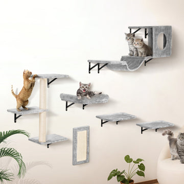 Wall Mounted Cat Shelf 6-Piece Set with Hammock Sofa and Perch
