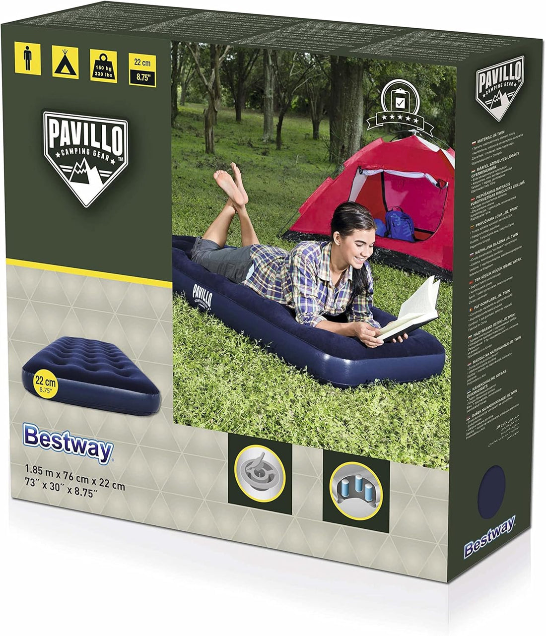 Bestway Jr. Twin Air Mattress 185x76x22cm Heavy Duty Flocked Indoor/Outdoor