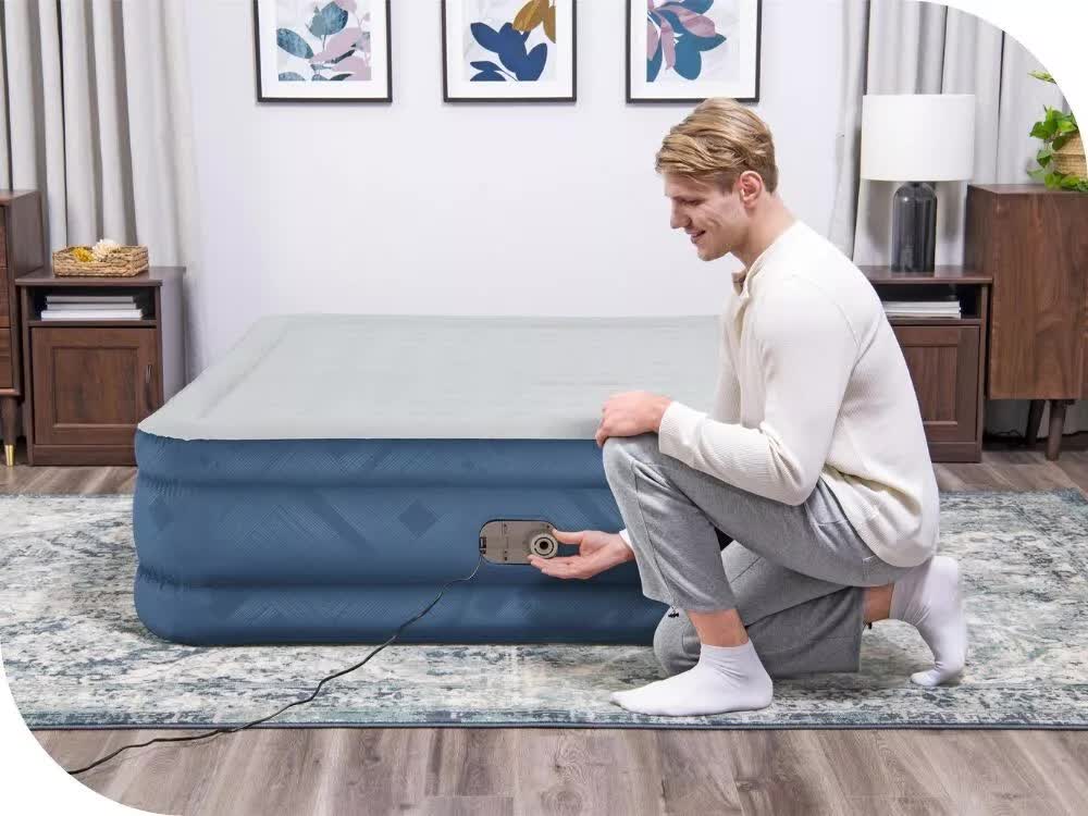 Bestway Fortech Snugable Top Air Mattress Queen 203x152x46cm Built-in AC Pump