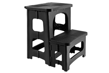 Folding Step Stool Portable Non-Slip PP Collapsible 42cm Black