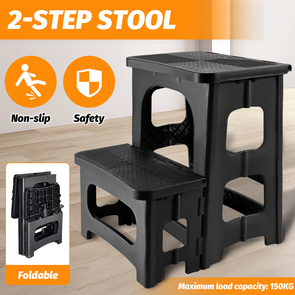 Folding Step Stool Portable Non-Slip PP Collapsible 42cm Black