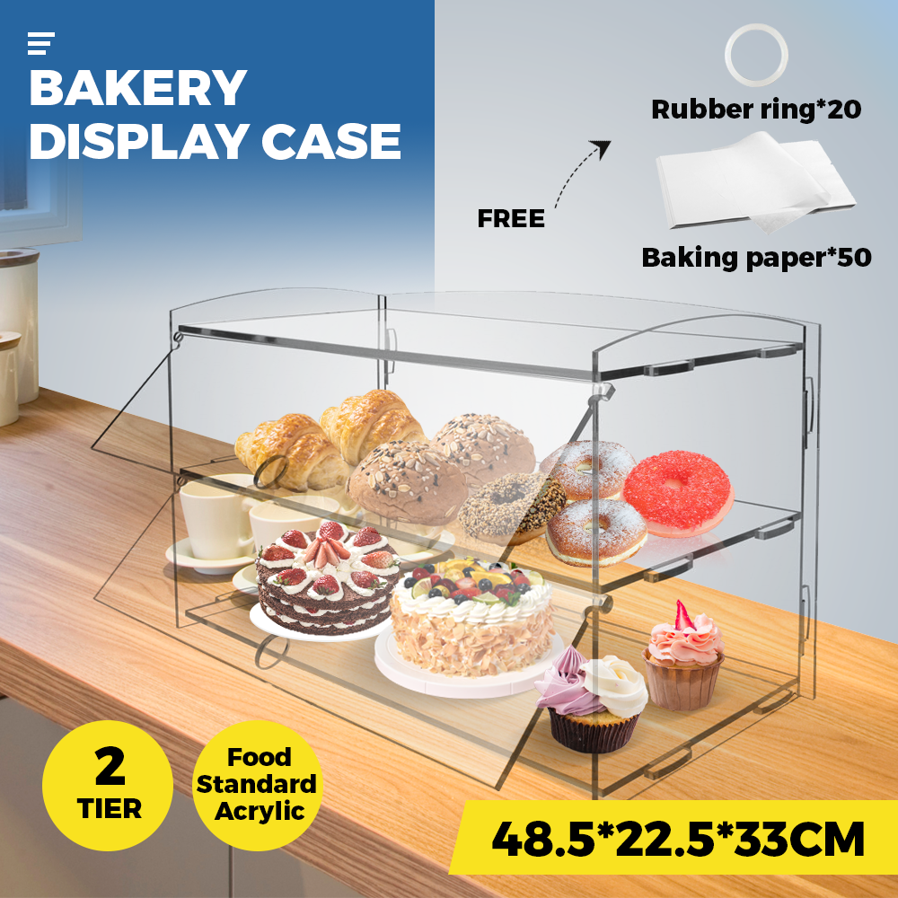 Acrylic Bakery Display Case 2-Tier Pastry Cabinet 48cm
