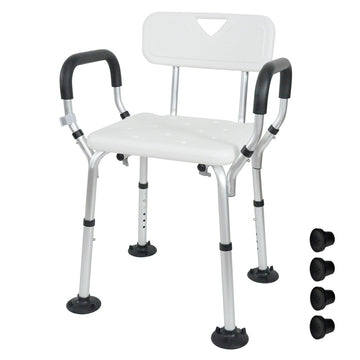 Adjustable Shower Chair with Backrest Non-Slip Aluminum White Grey