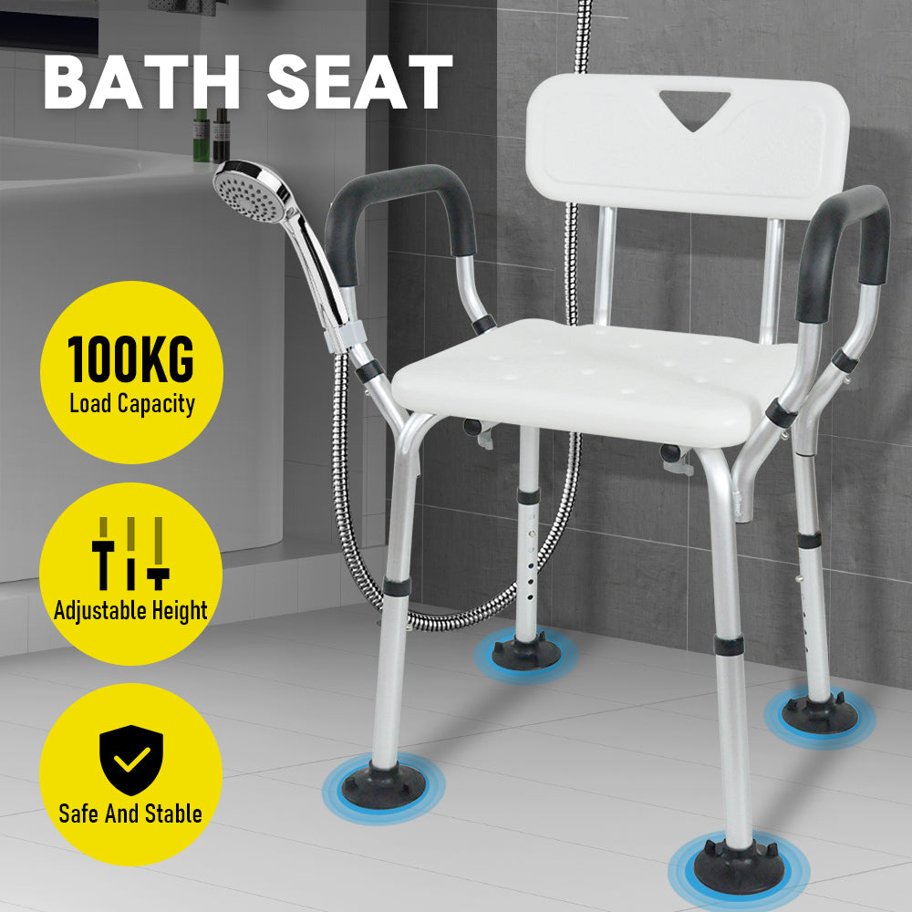 Adjustable Shower Chair with Backrest Non-Slip Aluminum White Grey