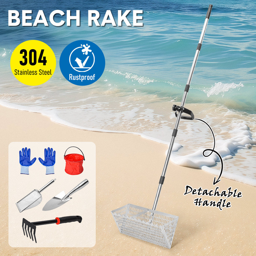 Beach Rake Sand Flea Treasure Sifter 141cm Detachable Handle