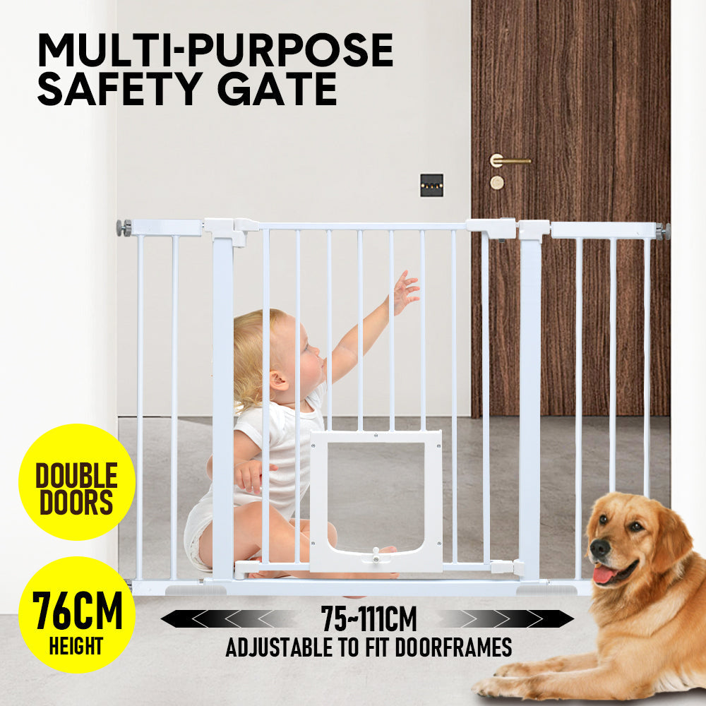 Alston Baby Safety Gate with Lockable Pet Door Auto Close White