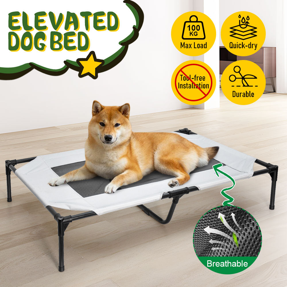 Elevated Dog Bed Steel Frame Breathable Mesh Grey