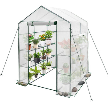 Walk-In Tunnel Greenhouse with 3-Tier Shelving Iron Frame 143x143x195cm