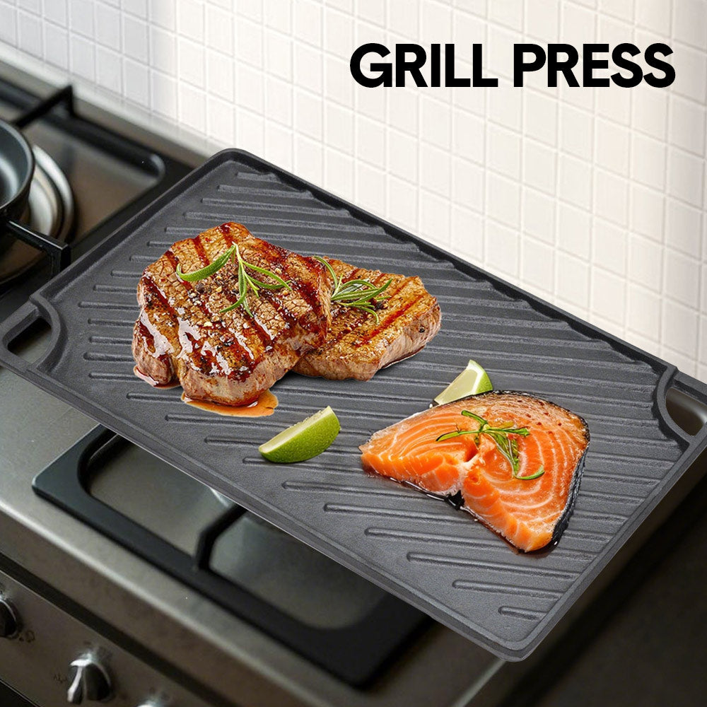 Reversible Cast Iron BBQ Griddle Plate 43x24cm Flat Top and Grill Pan
