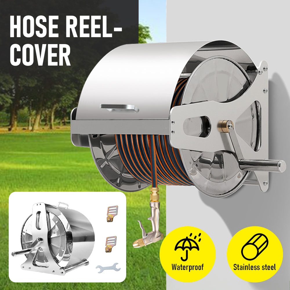 Stainless Steel Garden Hose Reel Cart 60m Capacity Silver