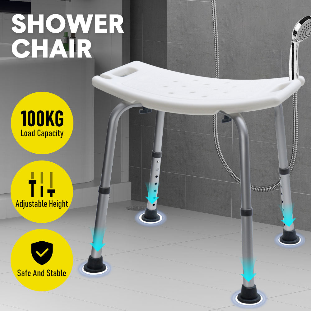 Adjustable Shower Chair with Armrests and Shower Holder Aluminum White