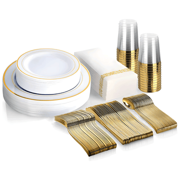 175pcs Gold Disposable Dinnerware Set 25 Guests Party Events