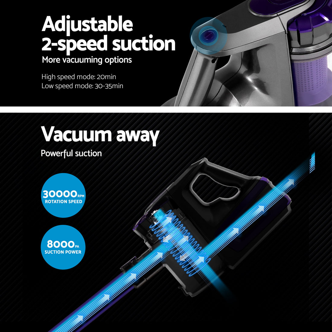 Devanti Cordless Stick Vacuum 150W Bagless HEPA Purple