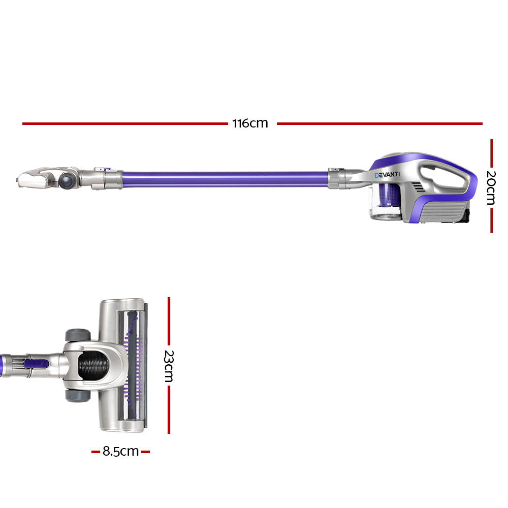 Devanti Cordless Stick Vacuum 150W HEPA Filter Purple