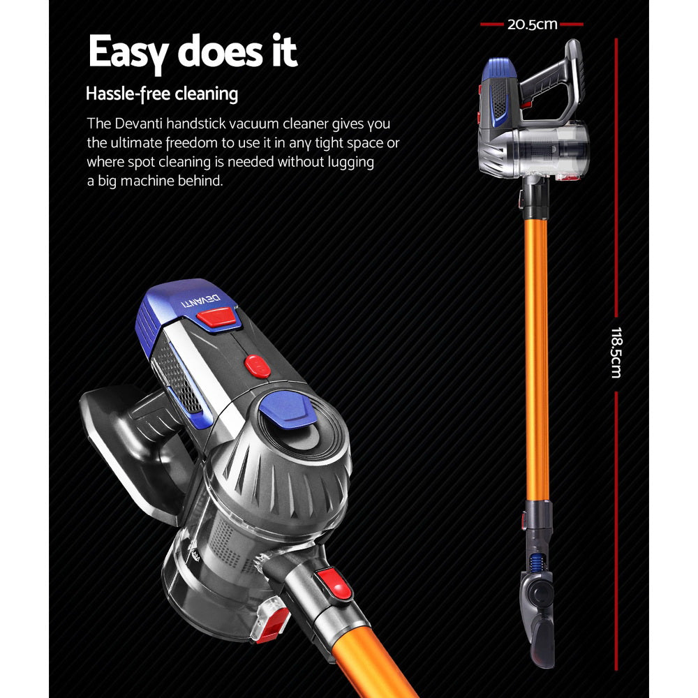 Devanti Cordless Stick Vacuum 150W Bagless HEPA Gold