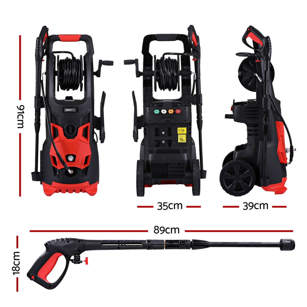 Giantz 2800PSI Pressure Washer 20m Coil Hose 10m Reel 3000W Red Black