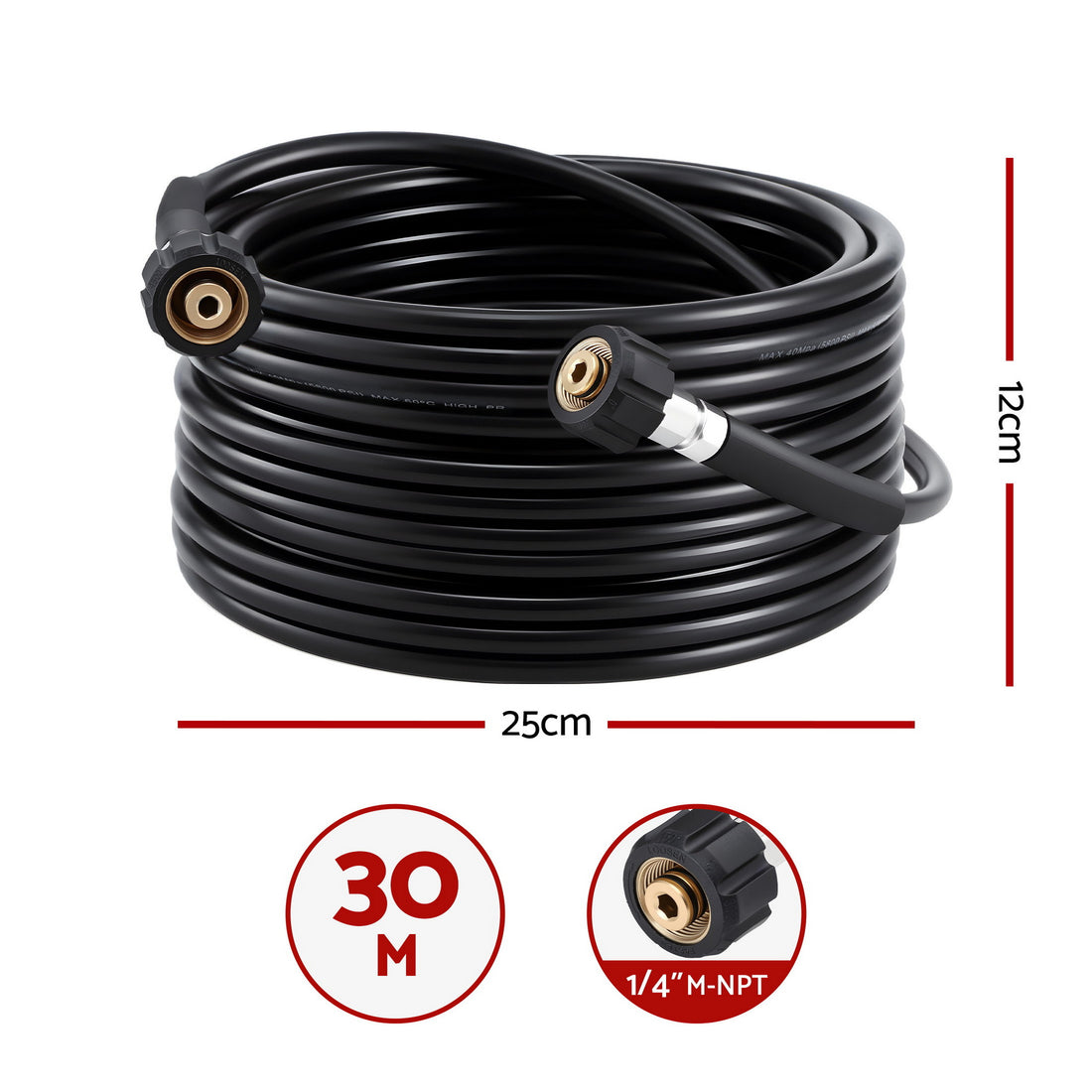 Giantz Pressure Washer Drain Jetter Hose 30m 5800PSI Black