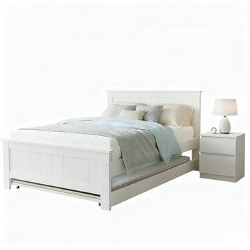 Artiss King Single Trundle Bed and Bedside Table White