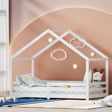 Artiss Amos Kids House Bed Frame Single White Pinewood