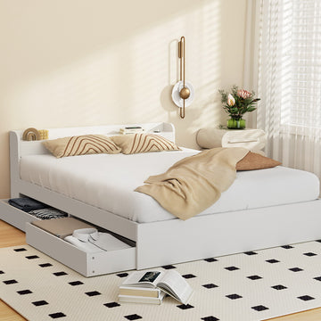 Artiss Storage Bed Frame Double White USB Charging