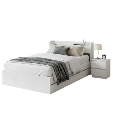 Artiss Single Bed Frame with Storage Headboard and Bedside Table White