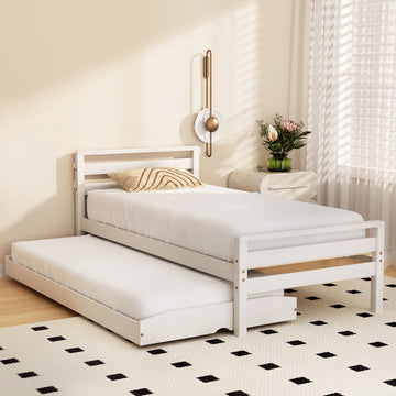Artiss 2-in-1 Trundle Bed Frame with Slatted Headboard Single White