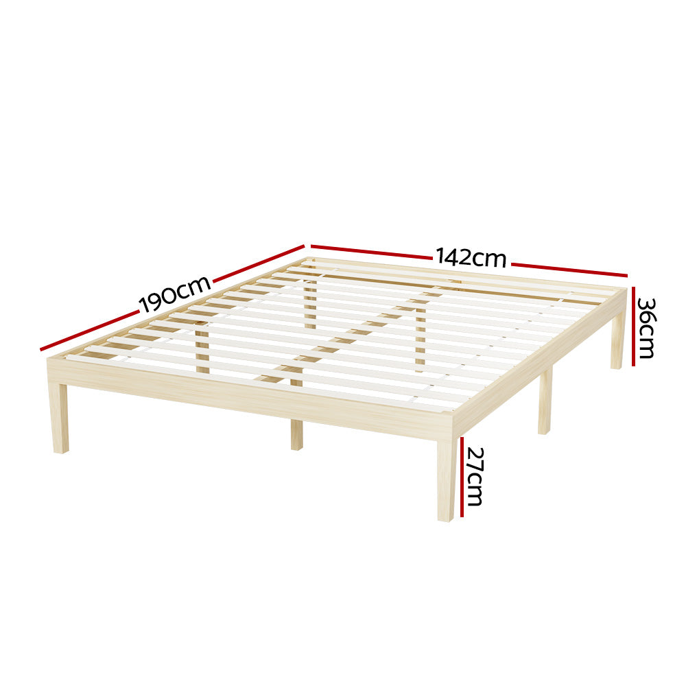 Artiss Bed Frame Double Size Pinewood Platform Natural