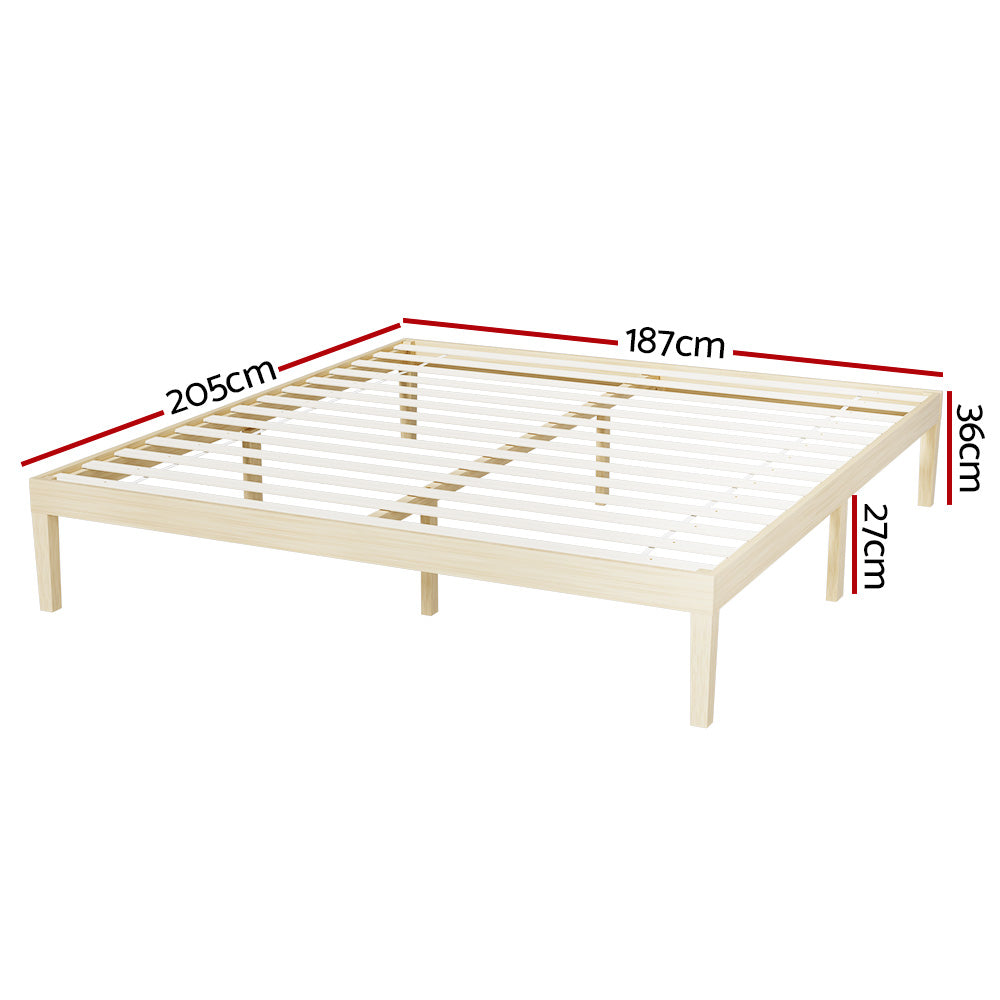 Artiss Bruno Pine Wood Platform Bed Frame King Natural
