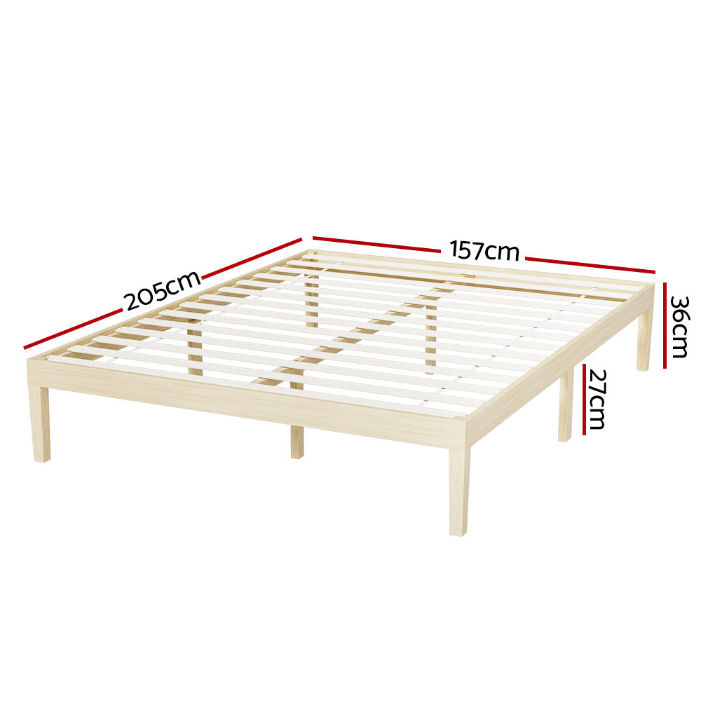 Artiss Pine Wooden Bed Frame Queen Platform Natural