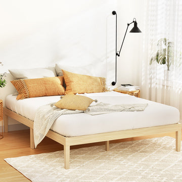 Artiss Pine Wooden Bed Frame Queen Platform Natural