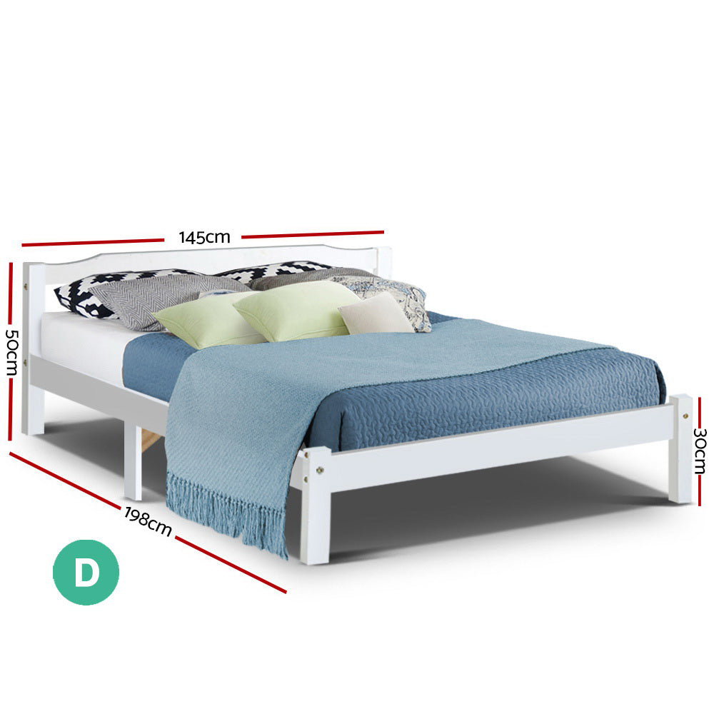 Artiss Lexi Wooden Bed Frame Double White Pinewood