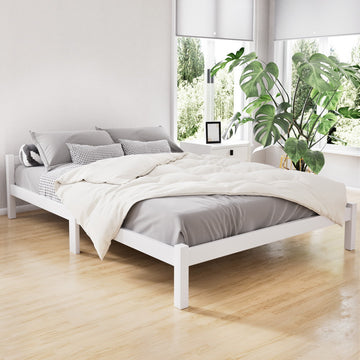 Artiss Lexi Wooden Bed Frame Double White Pinewood