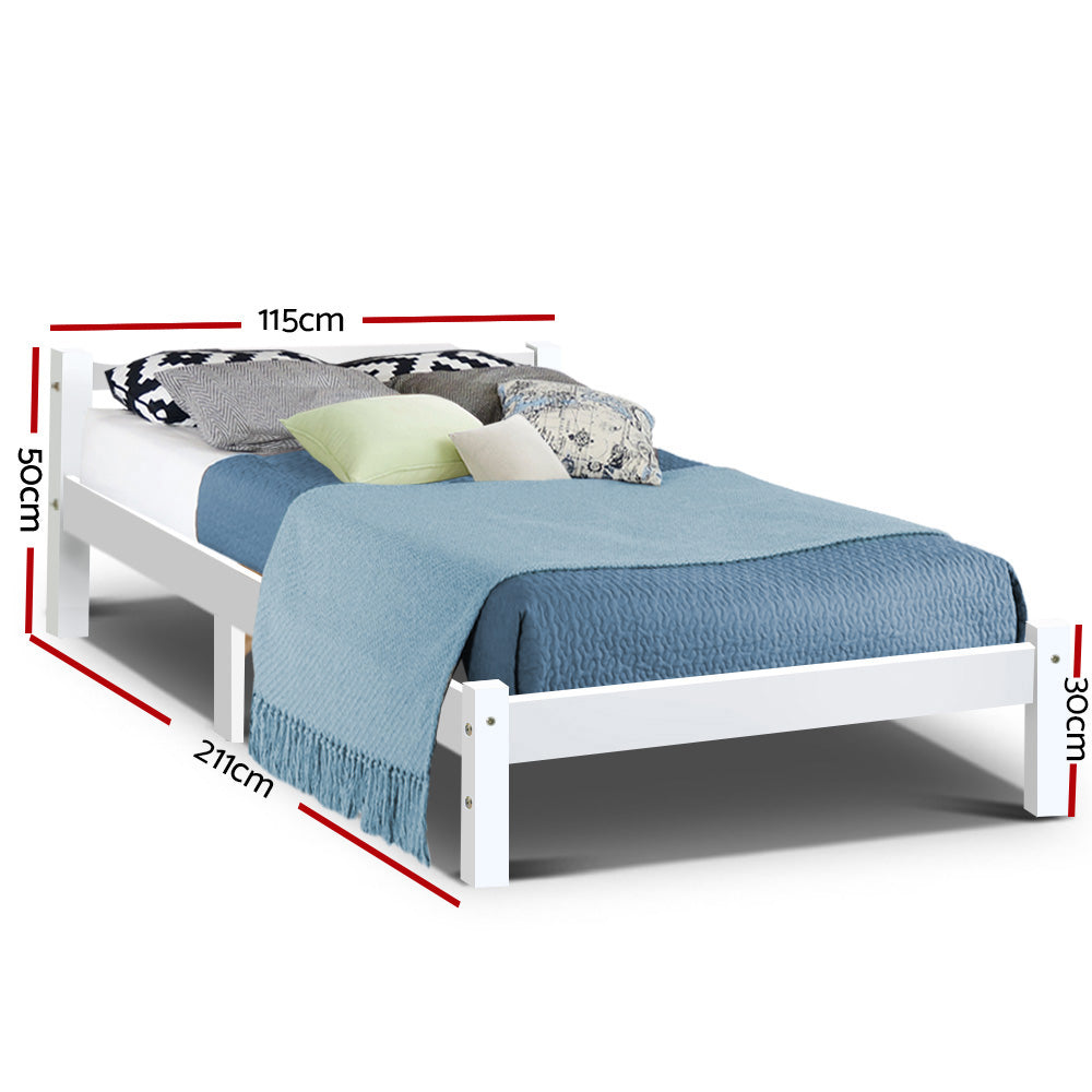Artiss Lexi Wooden Bed Frame King Single White
