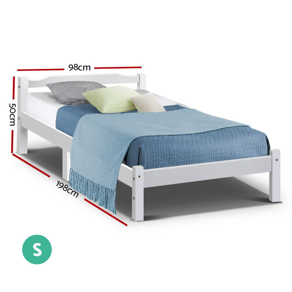 Artiss Lexi Solid Pine Wood Bed Frame King Single White