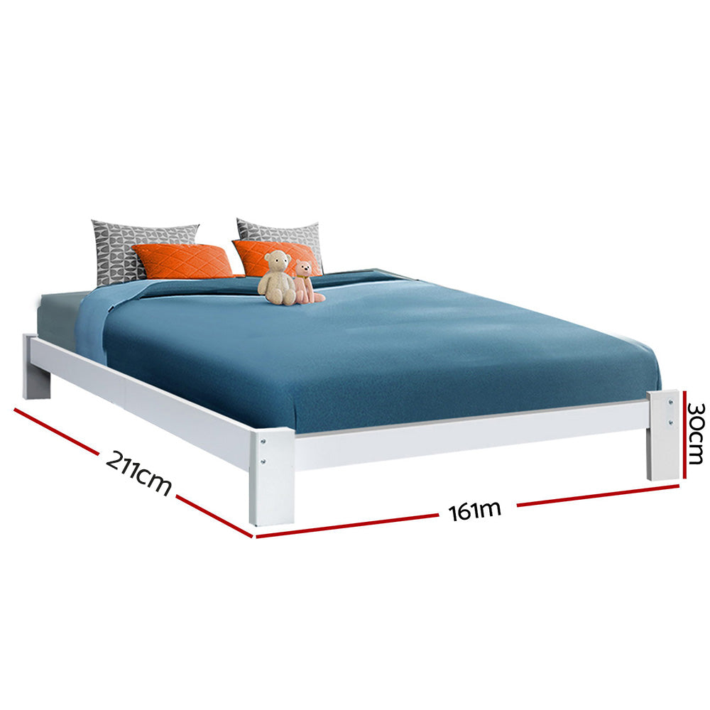 Artiss Jade Pine Wood Queen Bed Frame White