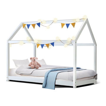 Artiss Casa Kids House Bed Frame White