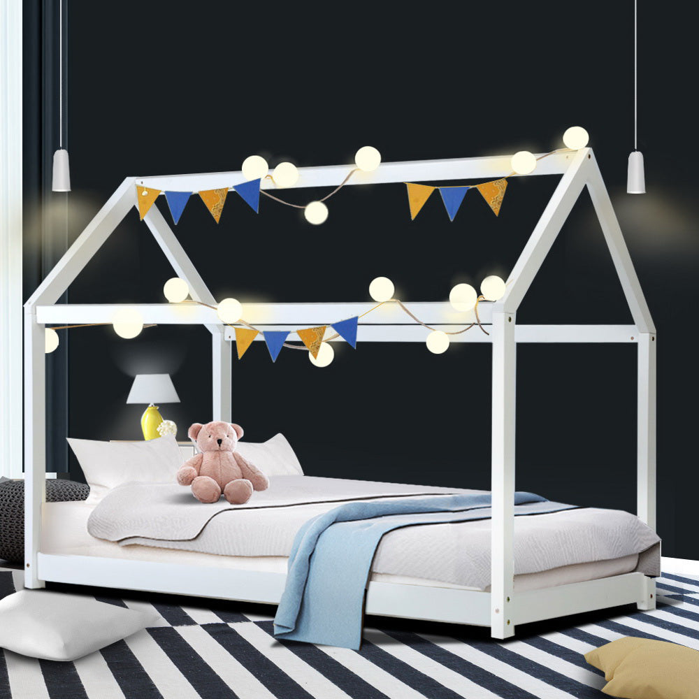Artiss Casa Kids House Bed Frame White