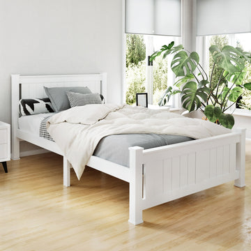Artiss Solid Pine Wood King Single Bed Frame White